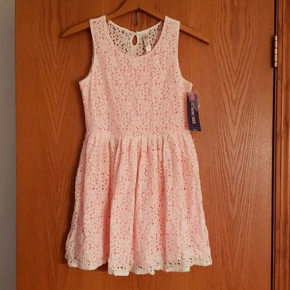 NWT Peach White Lacy Sleeveless Dress Sz L (10-12)